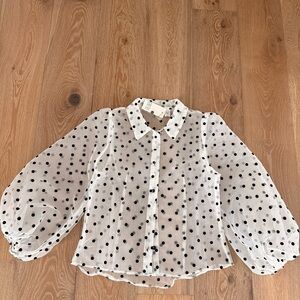 Kaktus White Sheer Blouse with Black Polka Dots